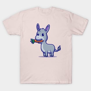 Cute Donkey Eating Carrot Cartoon Vector Icon Illustration T-Shirt